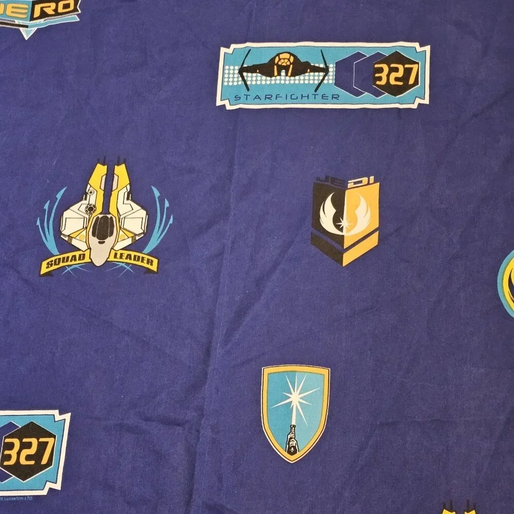 VTG Star‎ Wars Jedi Blue Fabric Material Star Fighter 3.5 Yards Twin Sheet Set